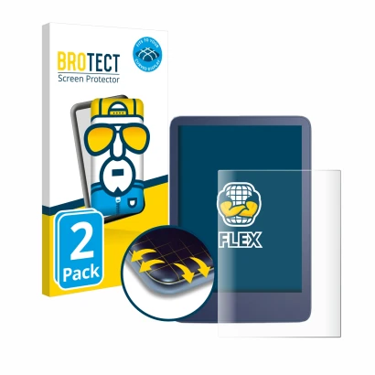 Vorderseite einer Produktverpackung mit dem Markenlogo BROTECT. Daneben ist das Gerät Amazon Kindle Reader 2022 mit dem zugehö