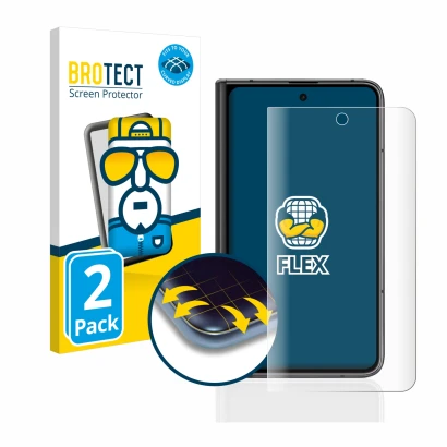Vorderseite einer Produktverpackung mit dem Markenlogo BROTECT. Daneben ist das Gerät Google Pixel Fold (Äußeres Display) mit