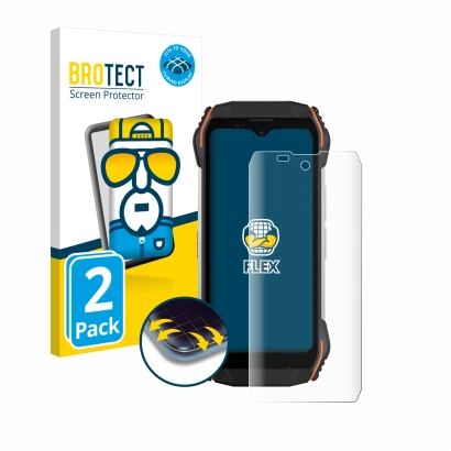 Vorderseite einer Produktverpackung mit dem Markenlogo BROTECT. Daneben ist das Gerät Blackview N6000 mit dem zugehörigen Disp