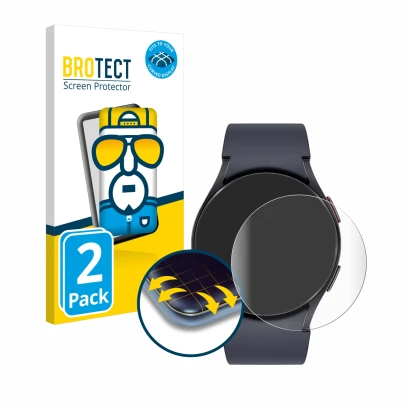 Vorderseite einer Produktverpackung mit dem Markenlogo BROTECT. Daneben ist das Gerät Samsung Galaxy Watch 6 (44 mm) mit dem z