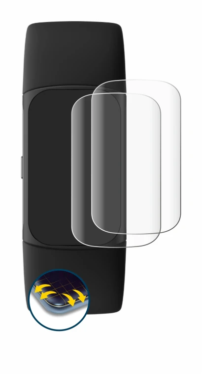 Abbildung des Geräts Fitbit Charge 6 mit einer Vielzahl des Displayschutzes.