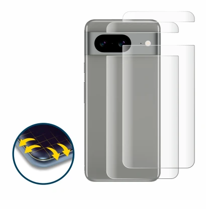 Abbildung des Geräts Google Pixel 8 (Rückseite) mit einer Vielzahl des Displayschutzes.