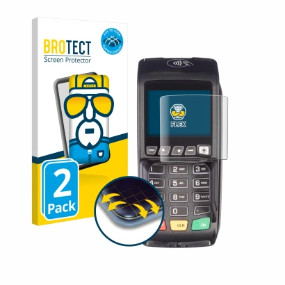 Vorderseite einer Produktverpackung mit dem Markenlogo BROTECT. Daneben ist das Gerät ingenico Desk/3500 mit dem zugehörigen D