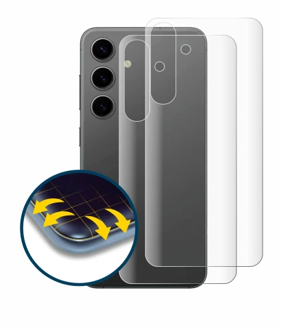 Abbildung des Geräts Samsung Galaxy S24 Plus (Rückseite) mit einer Vielzahl des Displayschutzes.