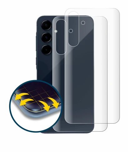 Abbildung des Geräts Samsung Galaxy A35 5G (Rückseite) mit einer Vielzahl des Displayschutzes.