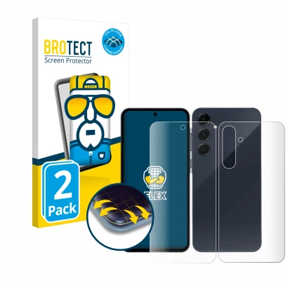Vorderseite einer Produktverpackung mit dem Markenlogo BROTECT. Daneben ist das Gerät Samsung Galaxy A35 5G (Display+Rückseite