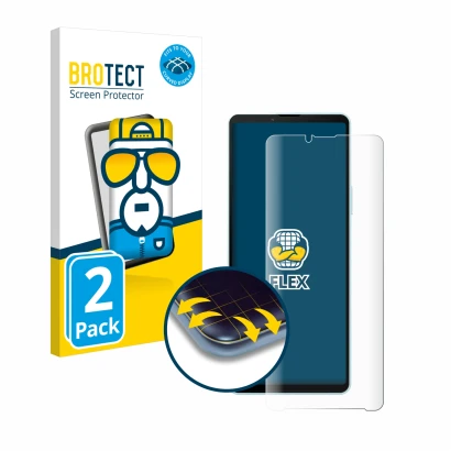 Vorderseite einer Produktverpackung mit dem Markenlogo BROTECT. Daneben ist das Gerät Sony Xperia 10 VI mit dem zugehörigen Di