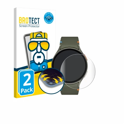 Vorderseite einer Produktverpackung mit dem Markenlogo BROTECT. Daneben ist das Gerät Samsung Galaxy Watch 7 (44 mm) mit dem z