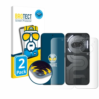 Vorderseite einer Produktverpackung mit dem Markenlogo BROTECT. Daneben ist das Gerät Nothing Phone (2a) Plus (Display+Rücksei