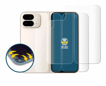 Abbildung des Geräts Google Pixel 9 Pro Fold (Display+Rückseite) mit einer Vielzahl des Displayschutzes.