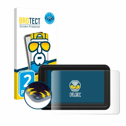 Vorderseite einer Produktverpackung mit dem Markenlogo BROTECT. Daneben ist das Gerät Atomos Shinobi 2 mit dem zugehörigen Dis