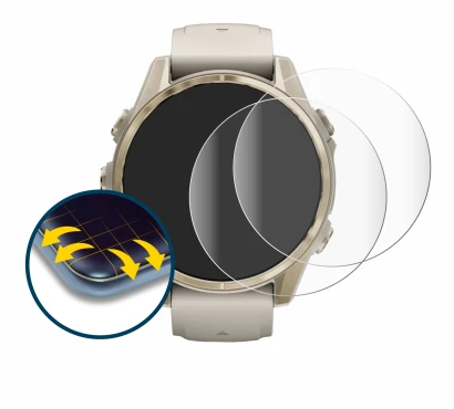 Abbildung des Geräts Garmin Fenix 8 (43 mm) mit einer Vielzahl des Displayschutzes.