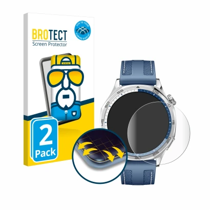 Vorderseite einer Produktverpackung mit dem Markenlogo BROTECT. Daneben ist das Gerät Huawei Watch GT 5 (46 mm) mit dem zugehö