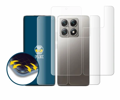 Abbildung des Geräts Xiaomi 14T (Display+Rückseite) mit einer Vielzahl des Displayschutzes.