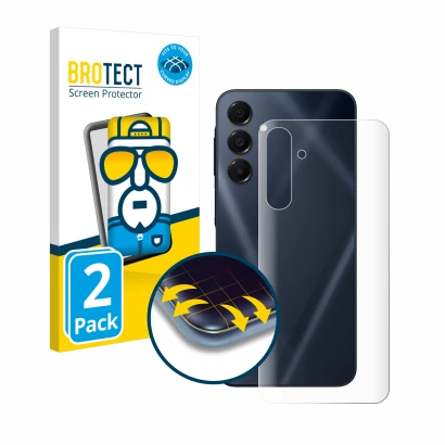 Vorderseite einer Produktverpackung mit dem Markenlogo BROTECT. Daneben ist das Gerät Samsung Galaxy A16 5G (Rückseite) mit de
