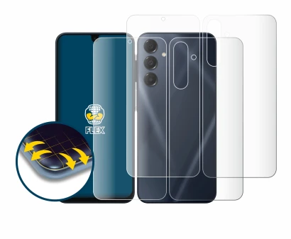 Abbildung des Geräts Samsung Galaxy A16 5G (Display+Rückseite) mit einer Vielzahl des Displayschutzes.