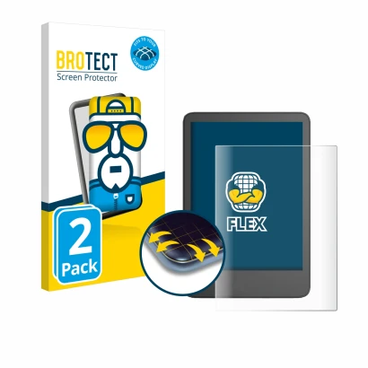 Vorderseite einer Produktverpackung mit dem Markenlogo BROTECT. Daneben ist das Gerät Amazon Kindle 2024 mit dem zugehörigen D