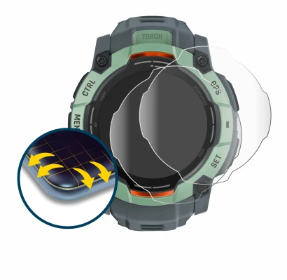 Abbildung des Geräts Garmin Instinct 3 AMOLED (50 mm) mit einer Vielzahl des Displayschutzes.