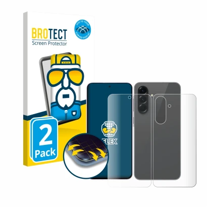 Vorderseite einer Produktverpackung mit dem Markenlogo BROTECT. Daneben ist das Gerät Samsung Galaxy A56 5G (Display+Rückseite