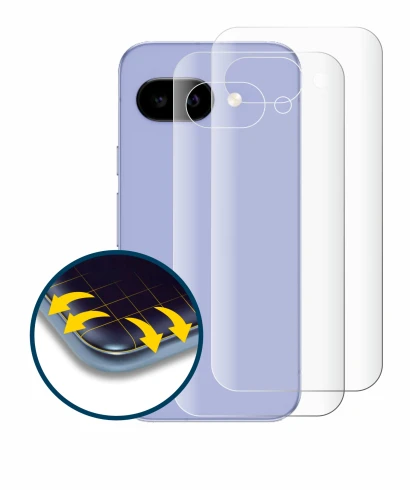 Abbildung des Geräts Google Pixel 9a (Rückseite) mit einer Vielzahl des Displayschutzes.