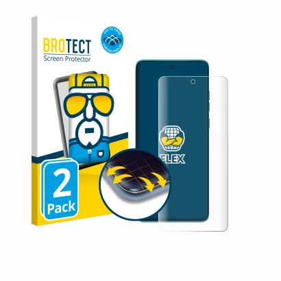 Vorderseite einer Produktverpackung mit dem Markenlogo BROTECT. Daneben ist das Gerät Motorola Edge 60 Fusion mit dem zugehöri