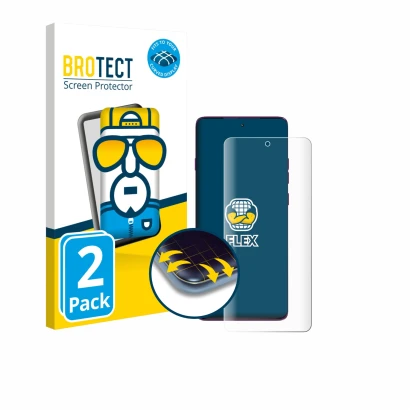 Vorderseite einer Produktverpackung mit dem Markenlogo BROTECT. Daneben ist das Gerät Motorola Edge 60 Pro mit dem zugehörigen