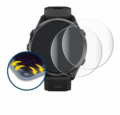 Abbildung des Geräts Garmin Forerunner 970 mit einer Vielzahl des Displayschutzes.