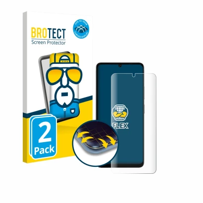 Vorderseite einer Produktverpackung mit dem Markenlogo BROTECT. Daneben ist das Gerät Doogee Note 59 Pro Plus mit dem zugehöri