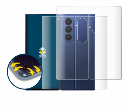 Abbildung des Geräts Samsung Galaxy Z Fold 7 (Display+Rückseite) mit einer Vielzahl des Displayschutzes.