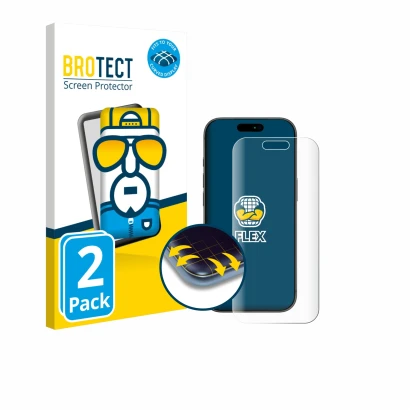 Vorderseite einer Produktverpackung mit dem Markenlogo BROTECT. Daneben ist das Gerät Apple iPhone 17 Pro mit dem zugehörigen 