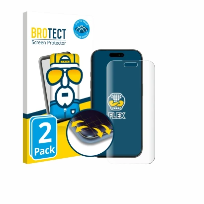 Vorderseite einer Produktverpackung mit dem Markenlogo BROTECT. Daneben ist das Gerät Apple iPhone 17 Pro Max mit dem zugehöri