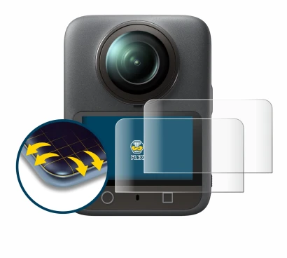 Abbildung des Geräts DJI Osmo 360 mit einer Vielzahl des Displayschutzes.