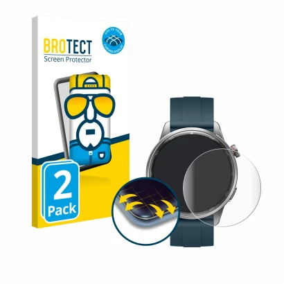 Vorderseite einer Produktverpackung mit dem Markenlogo BROTECT. Daneben ist das Gerät realme Watch S2 mit dem zugehörigen Disp