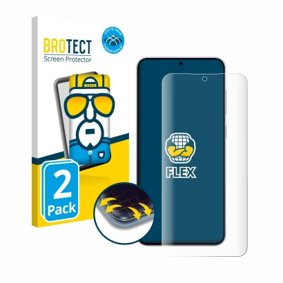 Vorderseite einer Produktverpackung mit dem Markenlogo BROTECT. Daneben ist das Gerät Samsung Galaxy S25 FE mit dem zugehörige