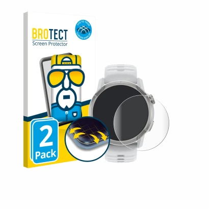 Vorderseite einer Produktverpackung mit dem Markenlogo BROTECT. Daneben ist das Gerät Coros Apex 4 (46 mm) mit dem zugehörigen