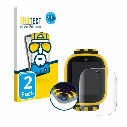 Vorderseite einer Produktverpackung mit dem Markenlogo BROTECT. Daneben ist das Gerät Xplora X6 Play BVB-Edition mit dem zugeh