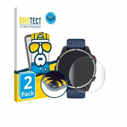 Vorderseite einer Produktverpackung mit dem Markenlogo BROTECT. Daneben ist das Gerät Garmin quatix 8 Pro (47 mm) mit dem zuge