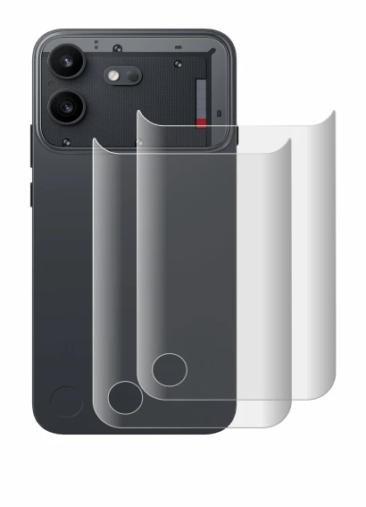 Abbildung des Geräts Nothing Phone (4b) (Rückseite) mit einer Vielzahl des Displayschutzes.