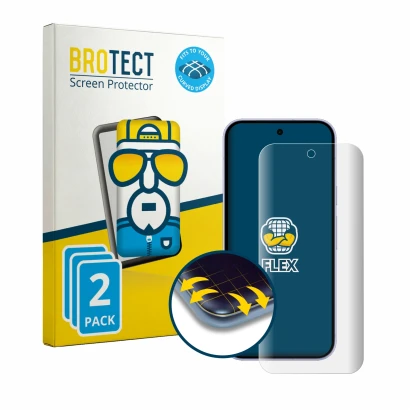 Vorderseite einer Produktverpackung mit dem Markenlogo BROTECT. Daneben ist das Gerät Google Pixel 11 mit dem zugehörigen Disp