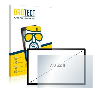 Vorderseite einer Produktverpackung mit dem Markenlogo BROTECT. Daneben ist das Gerät mit dem zugehörigen Displayschutz abgebi