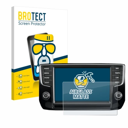Vorderseite einer Produktverpackung mit dem Markenlogo BROTECT. Daneben ist das Gerät Volkswagen Passat 2015 Discover Pro 8" 2