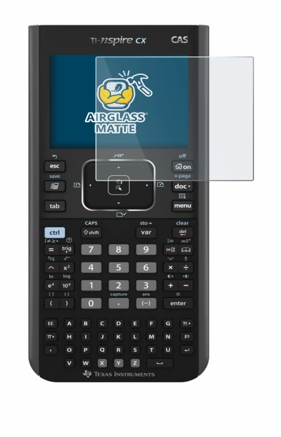 Abbildung des Geräts Texas Instruments Nspire CX CAS mit einer Vielzahl des Displayschutzes.
