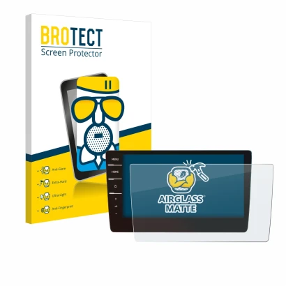 Vorderseite einer Produktverpackung mit dem Markenlogo BROTECT. Daneben ist das Gerät Volkswagen Golf 7 Discover Pro 9.2" 2017