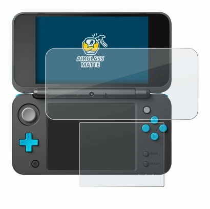 Abbildung des Geräts New Nintendo 2DS XL mit einer Vielzahl des Displayschutzes.