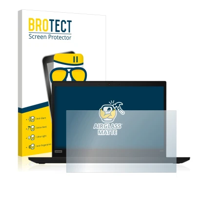 Vorderseite einer Produktverpackung mit dem Markenlogo BROTECT. Daneben ist das Gerät Lenovo ThinkPad X390 Non-Touch mit dem z