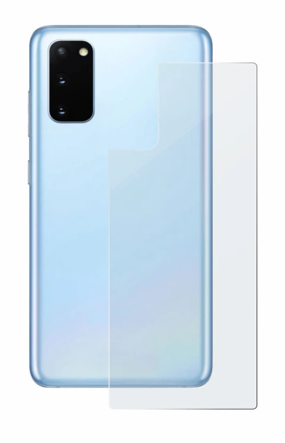 Abbildung des Geräts Samsung Galaxy S20 (Rückseite) mit einer Vielzahl des Displayschutzes.