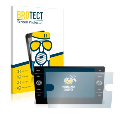 Vorderseite einer Produktverpackung mit dem Markenlogo BROTECT. Daneben ist das Gerät Volkswagen Touran 2017 Discover Media 8"