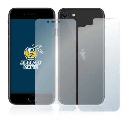 Abbildung des Geräts Apple iPhone SE 2 2020 (Display+Rückseite) mit einer Vielzahl des Displayschutzes.