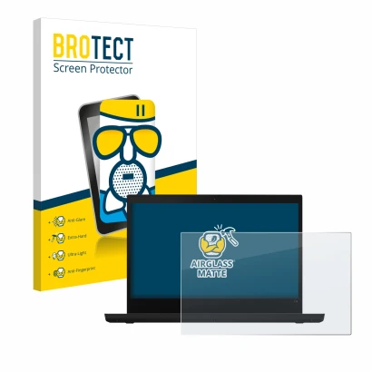 Vorderseite einer Produktverpackung mit dem Markenlogo BROTECT. Daneben ist das Gerät Lenovo ThinkPad L14 mit dem zugehörigen 