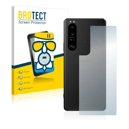 Vorderseite einer Produktverpackung mit dem Markenlogo BROTECT. Daneben ist das Gerät Sony Xperia 5 III (Rückseite) mit dem zu